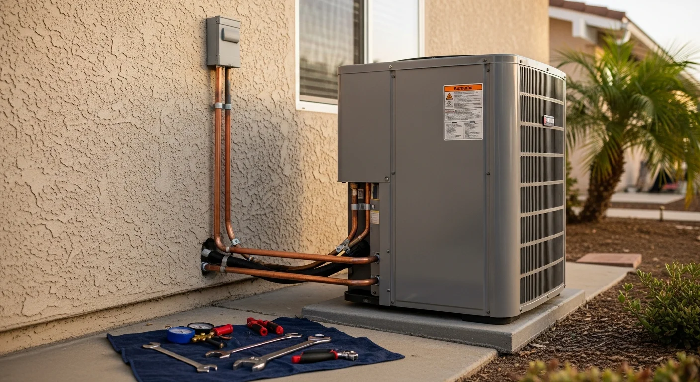 HVAC technician installing air conditioning system in residential home